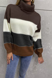 Color Block Lantern Sleeve Turtleneck Sweater