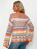 Chevron Stripes Openwork Cardigan